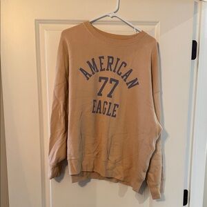 American Eagle Outfitters Tan Crewneck Sweatshirt with Navy Graphic